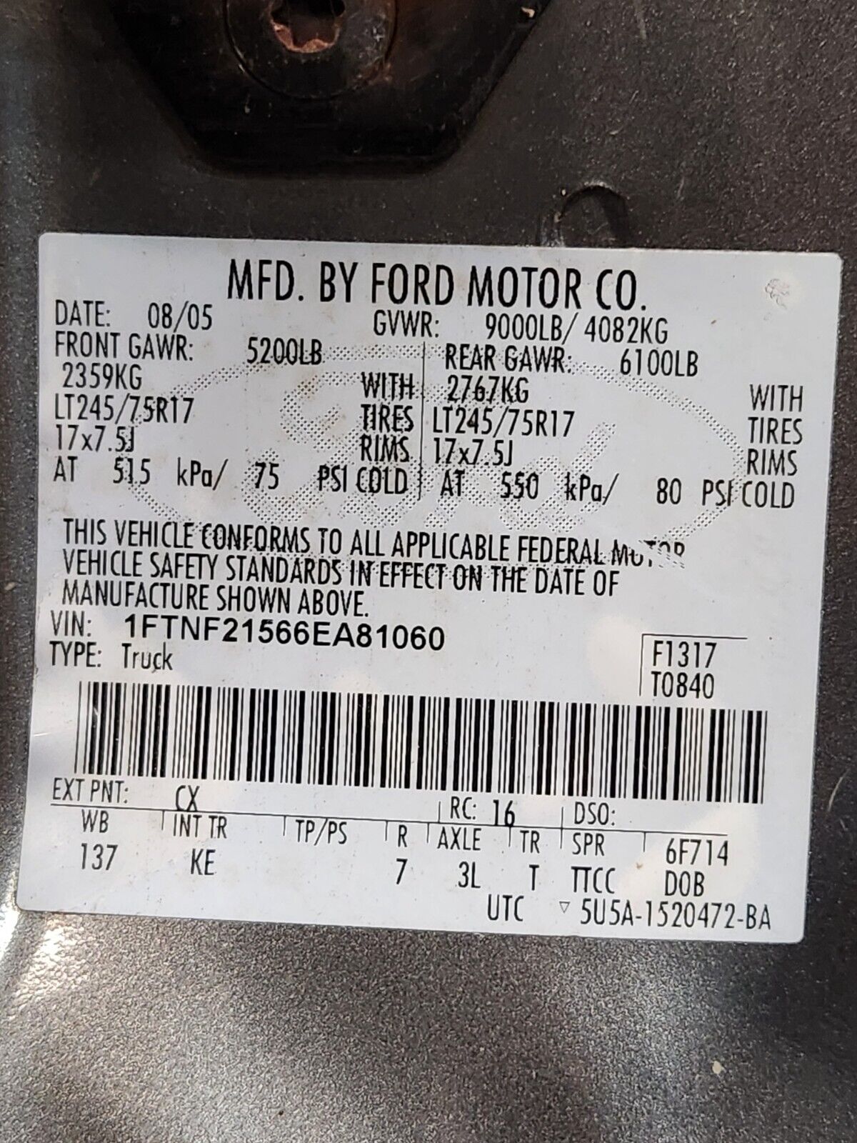 2006 Ford F250 F350 Super Duty 4x4 5.4L V10 GAS 5r110 transmission