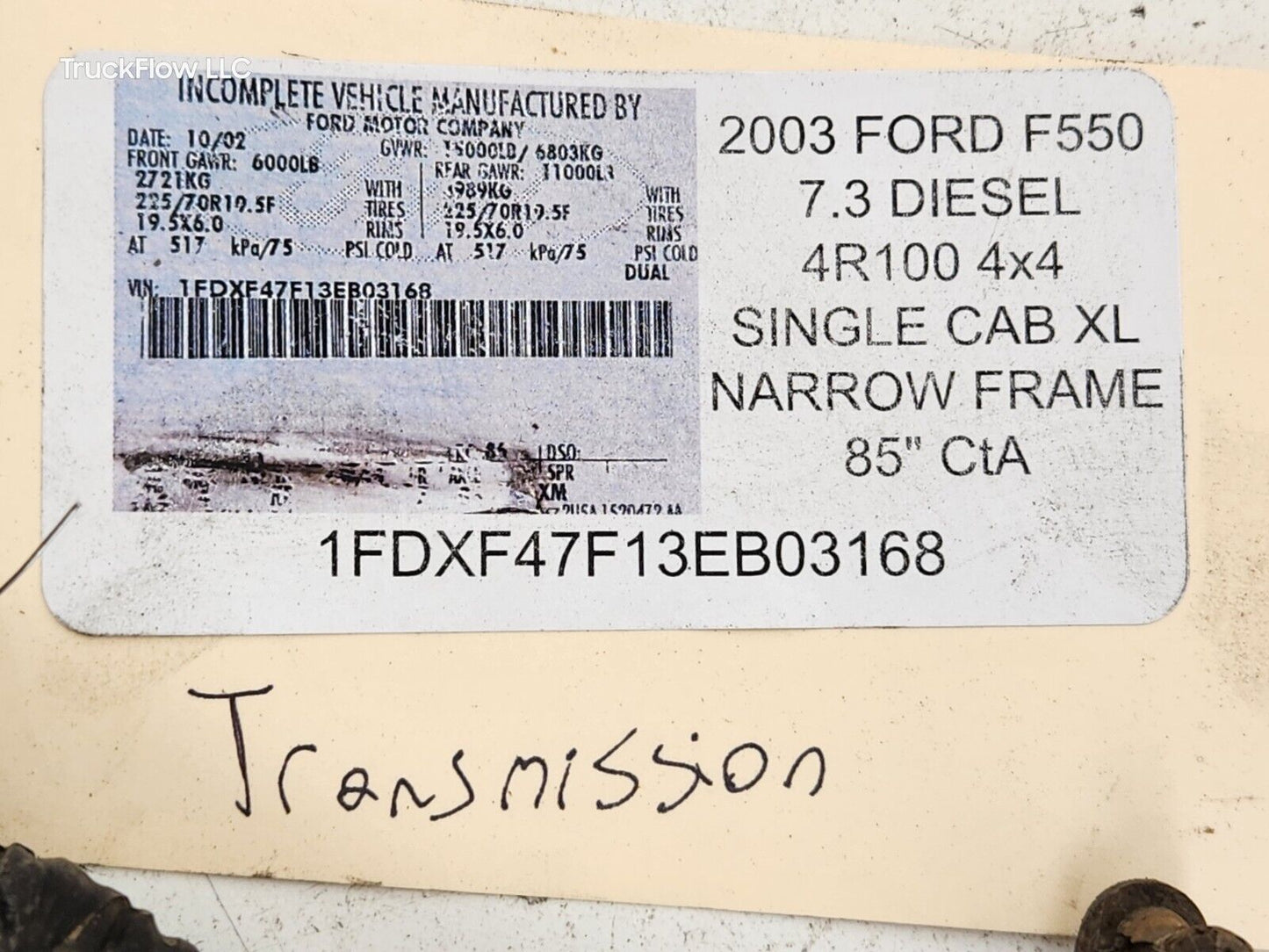 2002 03 Ford F250 F350 7.3 AUTO 4R100 4X4 TRANSMISSION WIRE HARNESS MANUAL TCASE